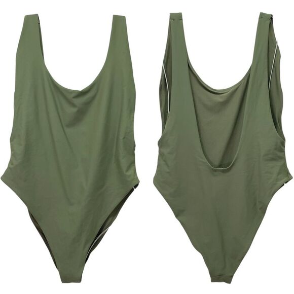 Aerie Super Scoop One Piece Swimsuit Size XL Olive Green Hi Cut Cheeky Swimwear - Picture 14 of 14